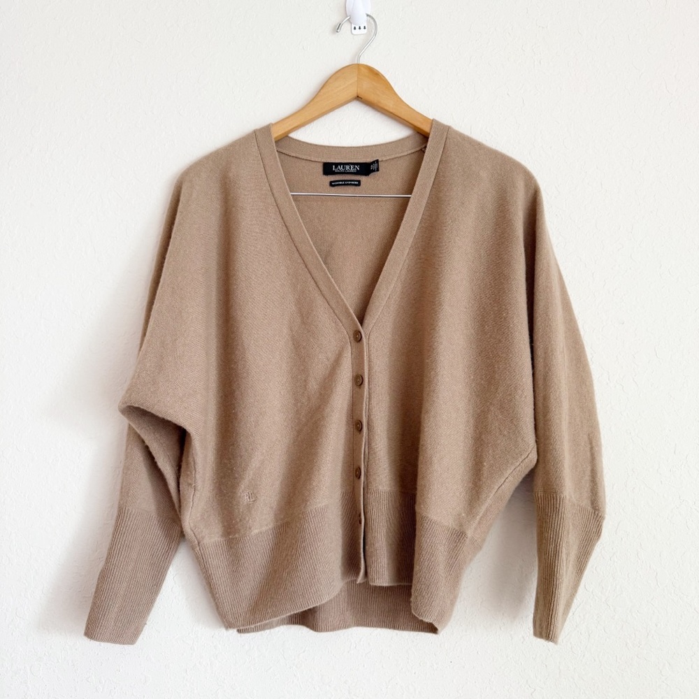 Lauren Ralph Lauren Brown Cashmere Button Up Cardigan Sweater Size XS